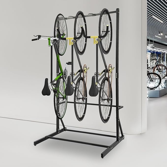 Freestanding 5 Bike Storage Rack 330 Lbs Sturdy Metal Vertical Bike Rack Indoor Garage Floor Stand Bicycle Organizer for Home and Garage Organizer, Indoor/Outdoor Bike Storage Rack