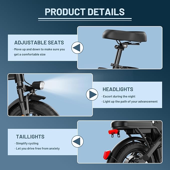 Foldable Electric Bike for Adults and Teens, 750W Peak Motor Ebike, 14" Folding E-Bike with 20 MPH, 30-35 Miles PAS Range, Electric Bicycle with 48V Removable Battery