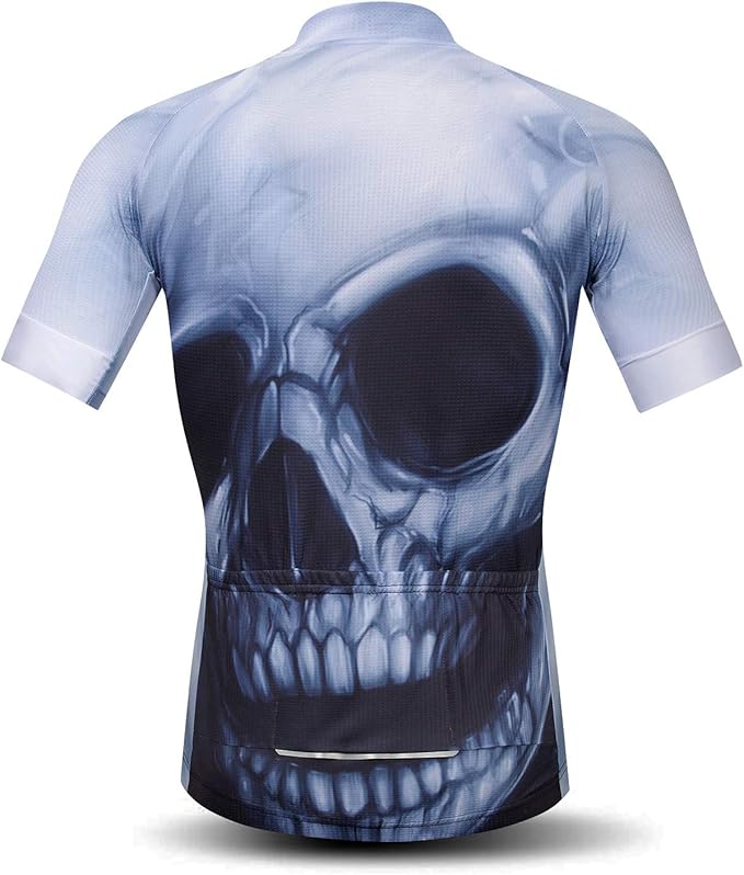 Men Cycling Jersey Skull Bike Short Sleeve Tops Quick-Dry Reflective 3-Pockets S-3XL