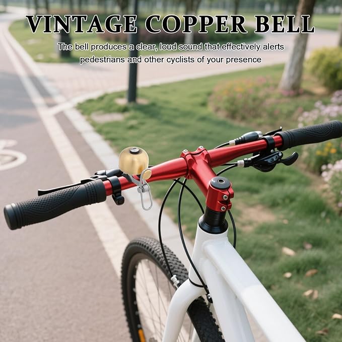 Copper Bike Bell Vintage Cycling Bell with Loud Sound Brushed Copper for Road Mountain Folding Bikes Bicycle Handlebar Accessory Suitable for Urban Commuting and Outdoor Riding