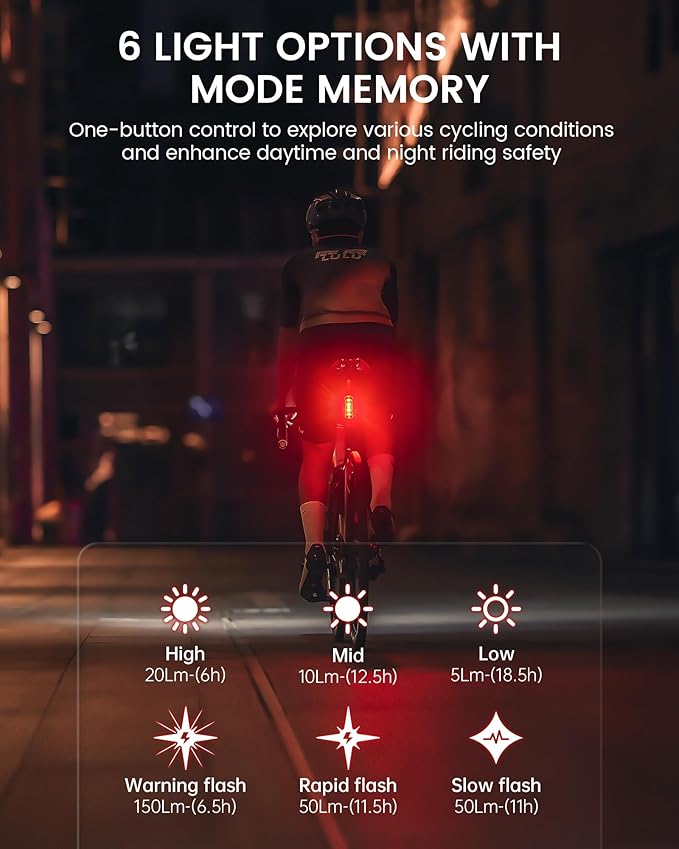 RAVEMEN TR150/TR250 Bike Tail Light, 280° Visible Bike Rear Light with Brake Detection and Auto On Off Feature, 3 Mounting Options