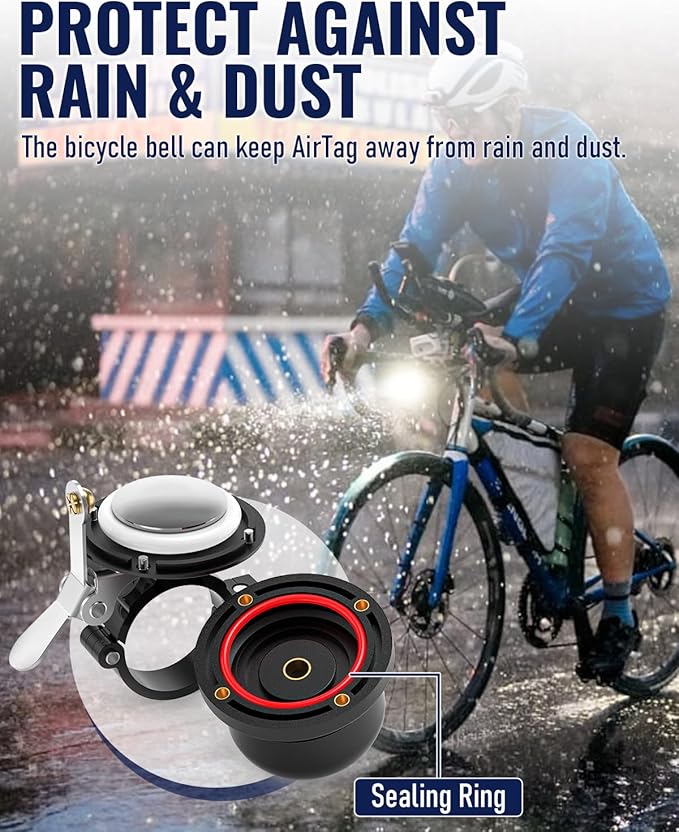 VICTGOAL Bike Bell for Airtag Bike Mount Hidden Holder Anti-Theft Tracker Case Ring Bicycle Bell for Handlebars Adult Mountain Road Bikes