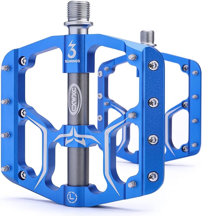 Road/Mountain Bike Pedals - 3 Bearings 9/16” Aluminum Alloy Bicycle Pedals - Mountain Bike Pedal with Removable Anti-Skid Nails