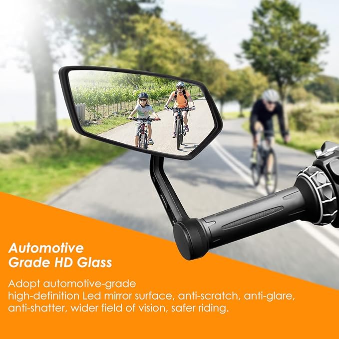 Arkham Bike Mirror for 0.59-0.65" Diameter Handlebar HD Bar End Bicycle Mirror Auto-Grade Glass fits Thickened Automotive Grade Glass for Handlebar E-Bike (Pentagonal Pair)