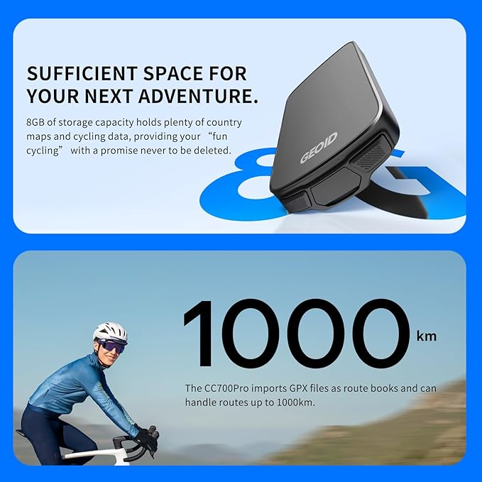 GEOID CC700 Pro 2.8" Color Touchscreen GPS Bike/Cycling Computer, Map Navigation with Re-Route Planning, WiFi Auto-Sync, ANT+/Bluetooth, Message Notification, IPX7 Waterproof, Free Indoor Training