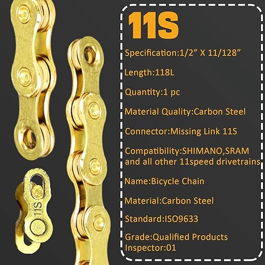 VERKSTAD 11 Speed Bike Chain, Bike Chain 1/2" x 11/128" 118 Links for Road Bike MTB Racing Cycling