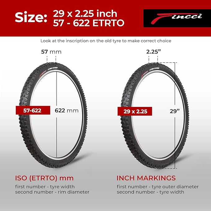 Fincci Set Foldable Kevlar 29x2.25 Mountain Bike Tire with Inner Tubes Schrader - 29 inch Bike Tire Maori 60 TPI with 1 mm Nylon Puncture Resistant for Mountain, Electric, Enduro, MTB, XC Bicycle