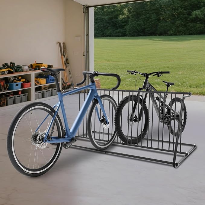 11 Slots Floor Bike Rack Stand, Dual Sided Bicycle Storage Stand with Multiple Adaptive Parking Slots and Complete Accessories, Commercial Tactile-Safe Floor Bike Rack Stand (Black)