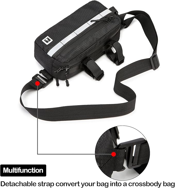 ROYALFAIR Waterproof Bike Handlebar Bag with Reflective Strips & Shoulder Strap, Bicycle Front Frame Storage Pouch for Mountain Road Cycling Commuting (Black)
