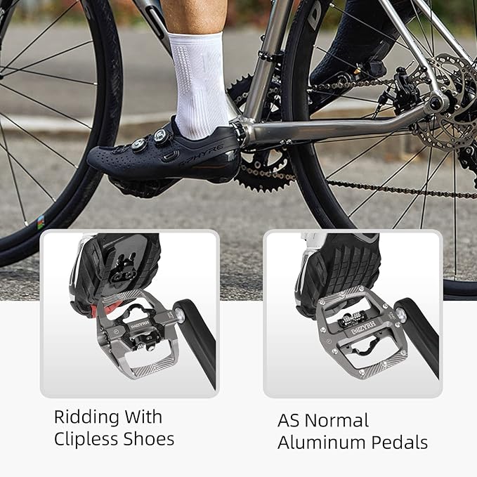 MZYRH Pedal,MTB Mountain Bike Pedals Compatible with Dual Function Sealed Clipless Aluminum 9/16" Bicycle Flat Platform with Cleats for Road, MTB
