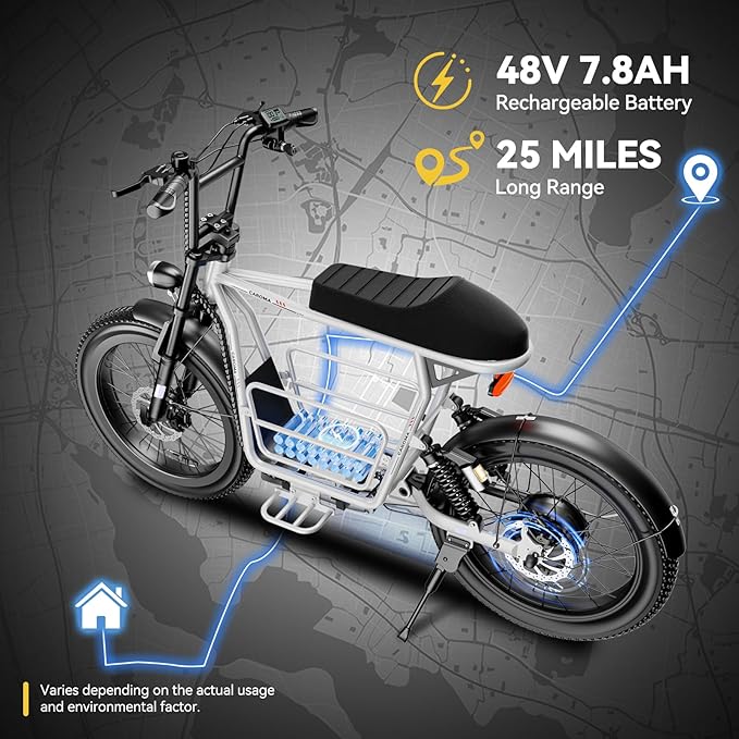 Caroma Peak 1200W/1000W/800W/500W Electric Scooter with Seat,16"/20" Fat Tire Ebike All-Terrain,Max 30Miles&20MPH Electric Scooter Adults,Electric Motorcycle Adults with Storage Basket for Cargo&Pets