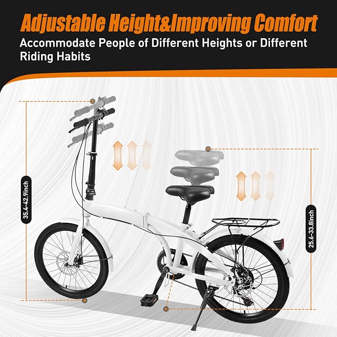 20" Foldable Bicycle, 7 Speed Non-Slip Folding Bike W/Dual Disc Brake & Adjustable Design, Folding Bikes for Adult City Commuter Bicycle