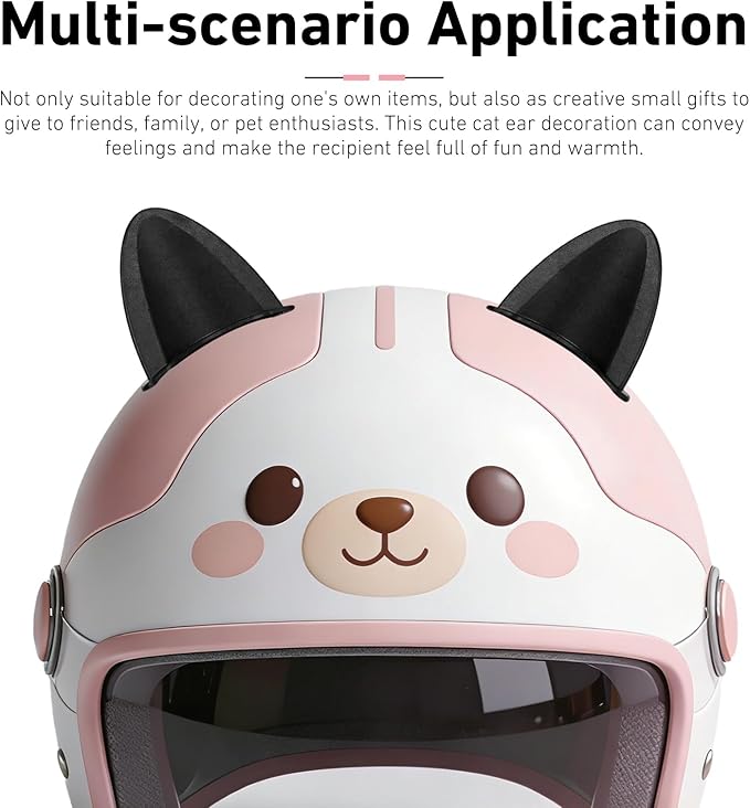 2 PCS Cute Cat Ear Motorcycle Helmet Decoration, Self-Adhesive Wear-Resistant Automotive Helmet Ornament Accessory, Universal for Most Motorcycle Scooter Helmets