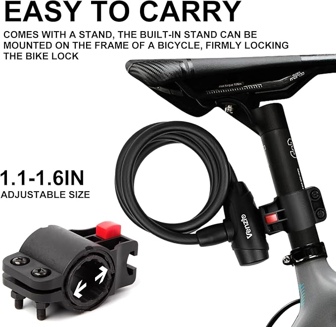 Venzio 4FT Heavy Duty Anti-Theft Bicycle Cable Lock, Bike Lock Cable with 2 Keys and Mounting Bracket, 1/2 inch(12mm) Coiled Steel Cable with Dustproof Insert for Bikes, Scooters, Gates, Fences