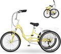 MOPHOTO Adult Folding Tricycle, 7-Speed 3 Wheel Bike for Adults, Seniors, Women & Men, 20/24/26 Inch Low Step-Through Trike with Large Rear Cargo Basket, Adjustable Seat, Space-Saving Cruiser Bicycle