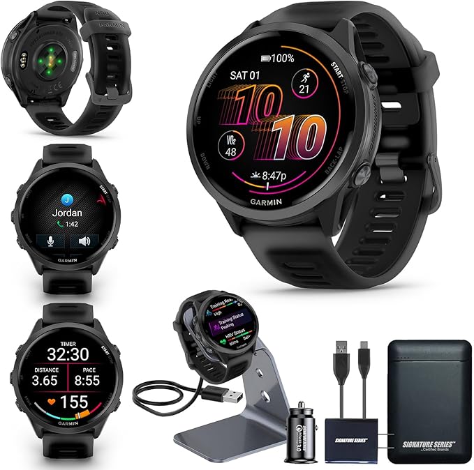 Garmin Forerunner 570 47mm GPS Running Smartwatch, Black | Advanced Training & Recovery, Sleep Coach, Heart Rate, Download Music, Up to 11 Day Battery | Signature Series Power Bundle