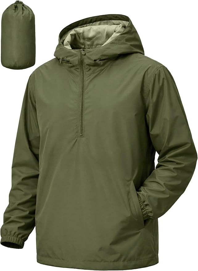 Men's Pullover Rain Jacket Waterproof Windbreaker Lightweight Packable Raincoat for Cycling Running Hiking Golf