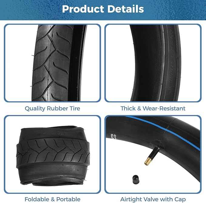yeesport 26x3.0 Folding Fat Bike Tire with Inner Tube & Levers, 26 Inch Fat Tire Replacement for Mountain Bikes and Ebikes, Commuter Bicycle Tire for City Streets, Beach, Light Off-Road