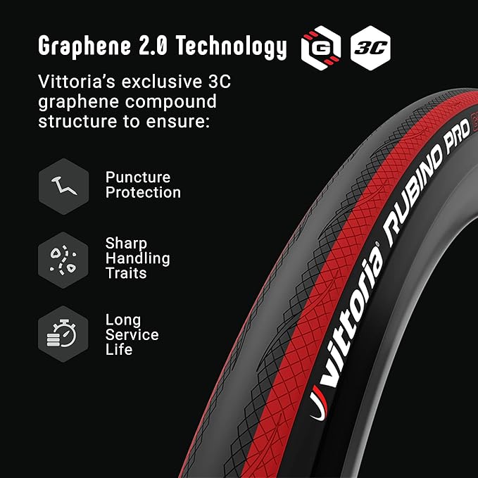 Vittoria Rubino Pro Tube-Type Road Bike Tire - 3C Graphene for Minimized Resistance - 150 TPI Nylon Casing for Higher Durability - Designed for Daily Use & Endurance Cycling