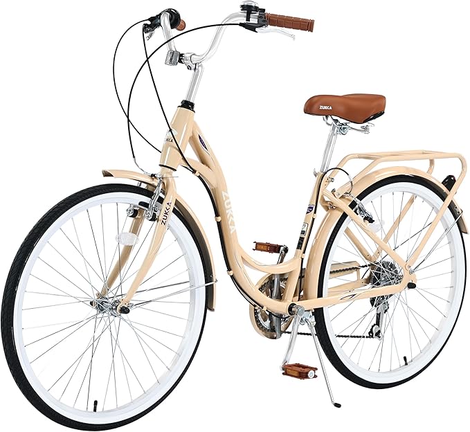 ZUKKA Beach Cruiser Bike for Women 24/26 Inch Ladies Bike 7 Speed Complete Cruiser Bikes with Dual V-Brake and Adjustable Seat, Adult City Bike for Women, Men, Multiple Colors