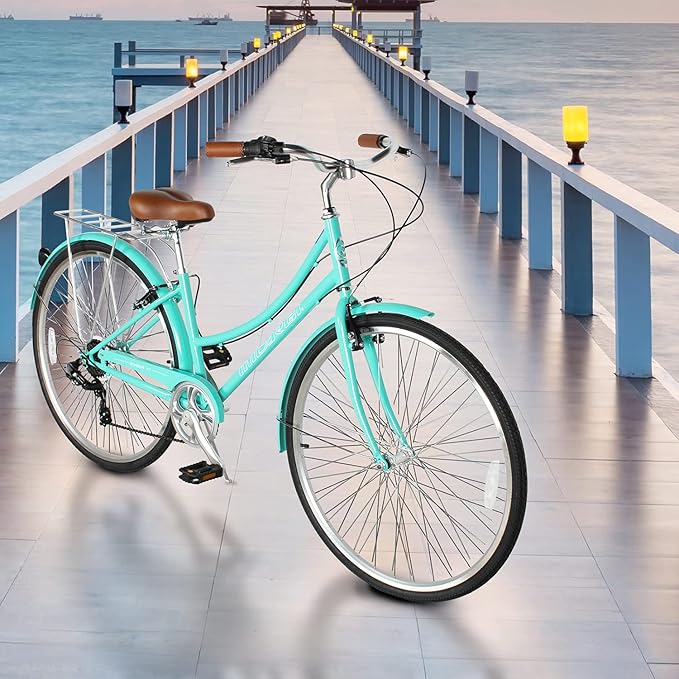 MICARGI 24/26 Inch Adult Cruiser Bicycle Hybrid Bike 1/7 Speeds Commuter Bike for Women, Men, Seniors,Step-Through or Step-Over Bike Steel Frame Multi Colors Style