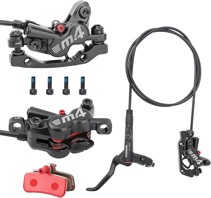 MEROCA M4 4-Piston Mountain Bike Hydraulic Disc Brakes Hydraulic Bike Brakes Front 800mm and Rear 1400mm with PM Adapter for 160mm Rotor