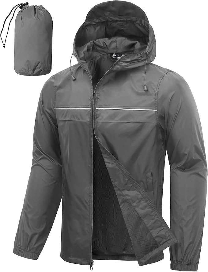 SWISSWELL Mens Rain Jacket & Coats Packable Lightweight Waterproof Windbreaker Hooded for Golf Cycling Hiking