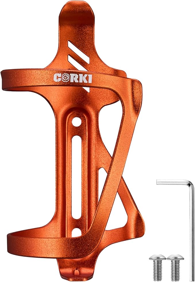 Corki Cycles Right Side Load Water Bottle Cage, Side Entry Bike Water Bottle Holder for Road & Mountain Bikes -1 Pack-Orange-Aluminum Alloy
