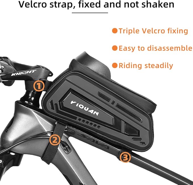 Yi Dong Bike Phone Bag, Waterproof Bike Phone Holder Bag, Front Frame Pouch with Touchscreen, Top Tube Storage Bag for Cycling, Bike Accessories Fits Smartphones Under 8"