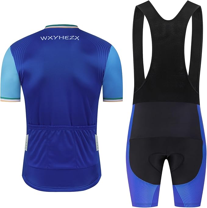 Men's Cycling Jersey Set Road Bike Shorts Sleeves Jersey Zipper Pokcet Bib Shorts with 20D Gel Pad Biking Clothing Sets