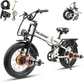 Wildeway Dual Motor 20" Fat Tire Electric Bike 2300W 20Ah Removable Battery 28 MPH Folding Ebike Off Road Mountain Full Suspension Long Range Foldable Electric Bicycle for Adults Men 2 Seat