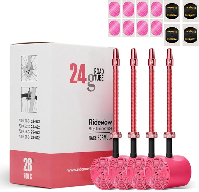 Ridenow 4-Pack Bike Inner Tube for 700/18C-28C, 700/18C-32C with 65/85 mm Metal &TPU Presta Valves for Road Bikes, Super Light Puncture Resistant Bicycle Inner Tube(Include Patch Repair Kits)