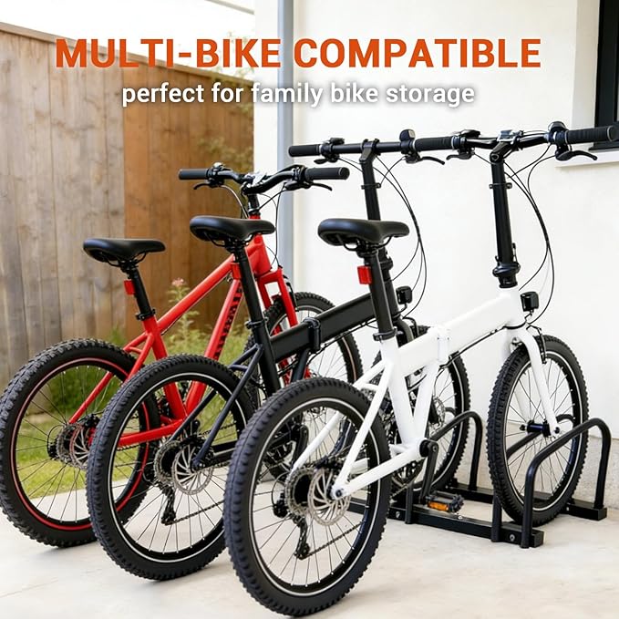 Bike Rack Floor Stand Parking for 3 Bikes,Ideal Bike Storage Organizer for Mountain & Road Bikes with 22-28" Wheel Stand & 2.2" Tire Width, Bike Stand for Garage/Indoor/Outdoor