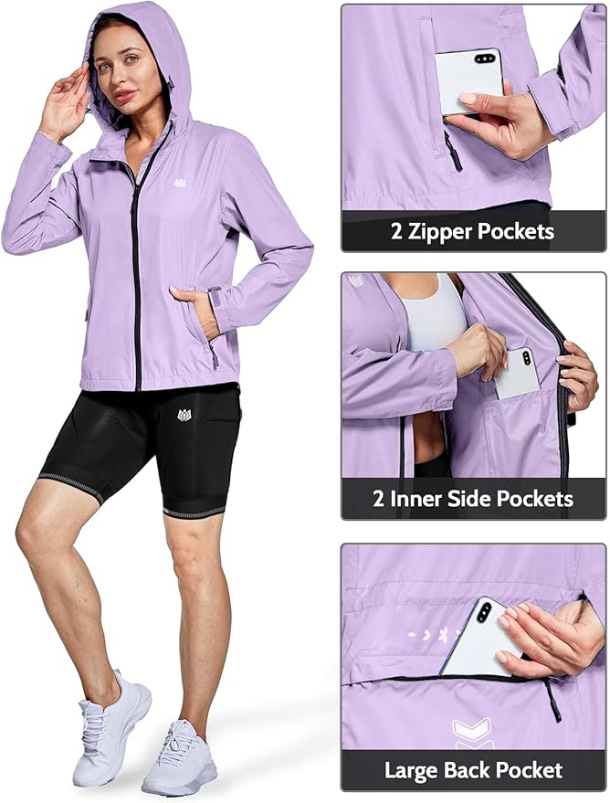 FitsT4 Sports Women's Cycling Running Jackets Lightweight Windproof Bike Windbreaker Reflective with Hooded
