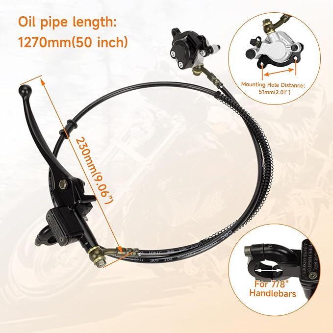FVRITO 50 Inch Upgraded Left Hydraulic Disc Hand Brake Master Cylinder Caliper Assembly for 97cc 2.8HP Baja Doodle Bug DB30 Blitz Dirt Bug Racer Mini Bike Motorsports Go Karts