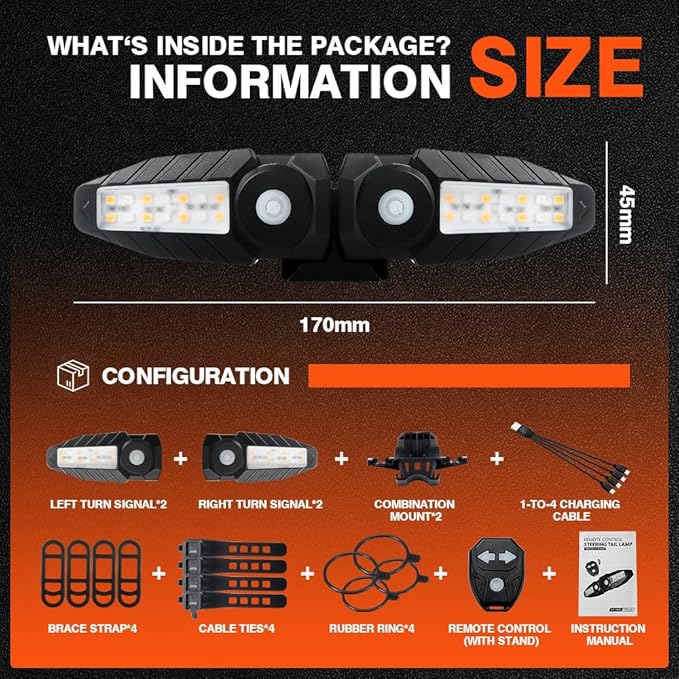 Teguangmei Upgrade Bike Tail Light with Projection USB Rechargeable Bike Turn Signals 150 Lumen Ultra Bright Turn Signals for Bicycle with Alarm Horn Bicycle Rear Light for Night Riding, 5 Mode
