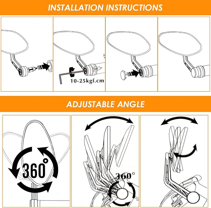 Arkham Bike Mirror for Handlebar HD Bar End Bicycle Mirror Thickened Auto-Grade Glass for Handlebar Rearview Mirror Multi-Angle Adjustable, E-Bike Universal(Oval Pair)