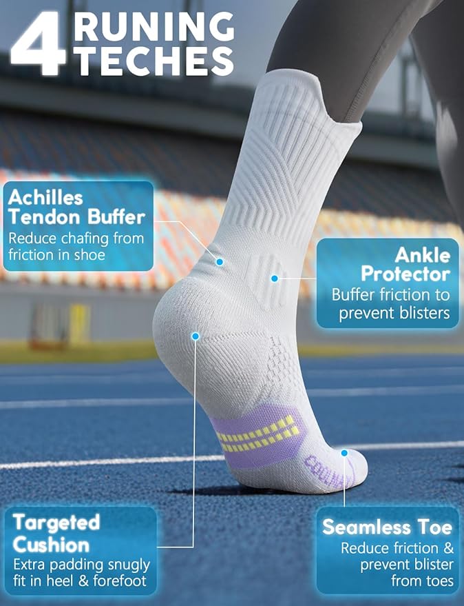 Womens Coolmax Bamboo Viscose Compression Running Crew Socks, Moisture-Wicking Anti-Blister Hiking&Gym Athletic