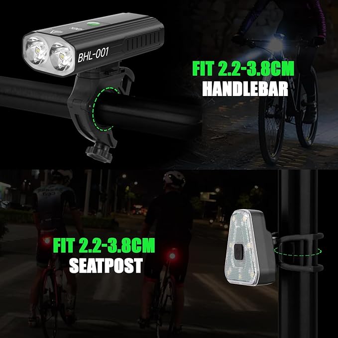 Super Bright Bike Lights for Night Riding, 5000mAh USB C Rechargeable LED Bicycle Light Front and Rear, 2000 Lumens Headlight and Back Tail Light Set for Road Mountain