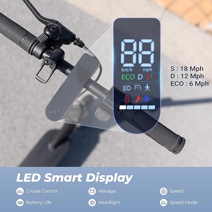 Electric Scooters - Electric Scooter for Adults, 500W Peak Motor, 18 Max MPH, 21 Miles Range, APP Control, Lightweight Foldable E-Scooter