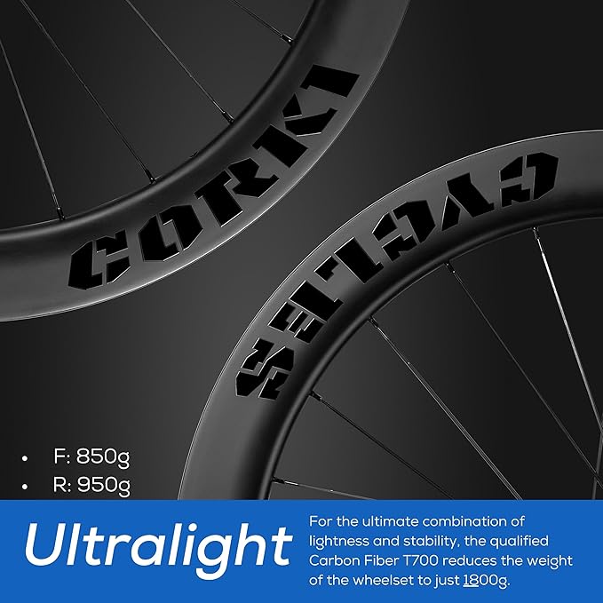 Corki Cycles Tarmac Series Carbon Fiber Road Bike Wheels 700C Wheel Set (50mm/60mm Depth)
