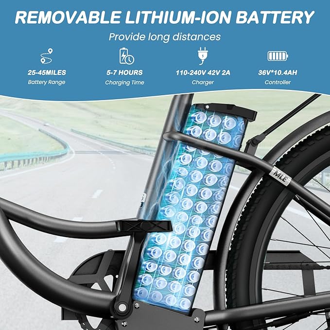 LILYPELLE Electric Bike for Adults, 700W Peak Power Commuter Ebike with 36V 10.4Ah Removable Battery, 7-Speed 24'' 26'' Tires City Cruiser Ebike E-Bicycle