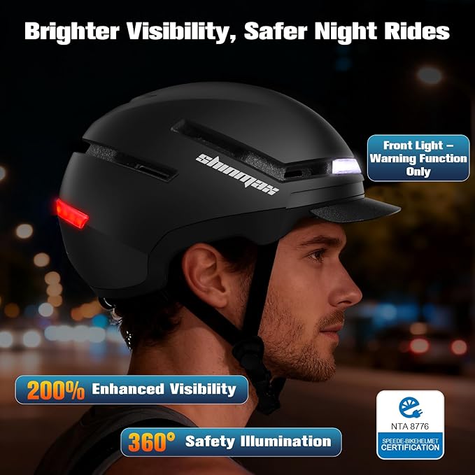 Shinmax Bike Helmet with Turn Signals, NTA Certified up to 45km/h, Bicycle Helmet for Men Women with USB Rechargeable Rear Light, Viser, Cycling Helmet for E-Bike & S-Pedelec,Scooter, Commuter, Adults