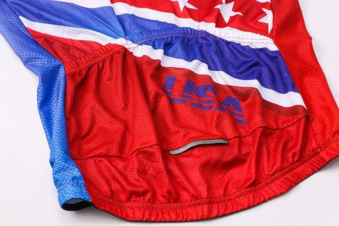 Cycling Jersey Short Sleeve USA Style Bike Tops with Pocket Reflective Stripe