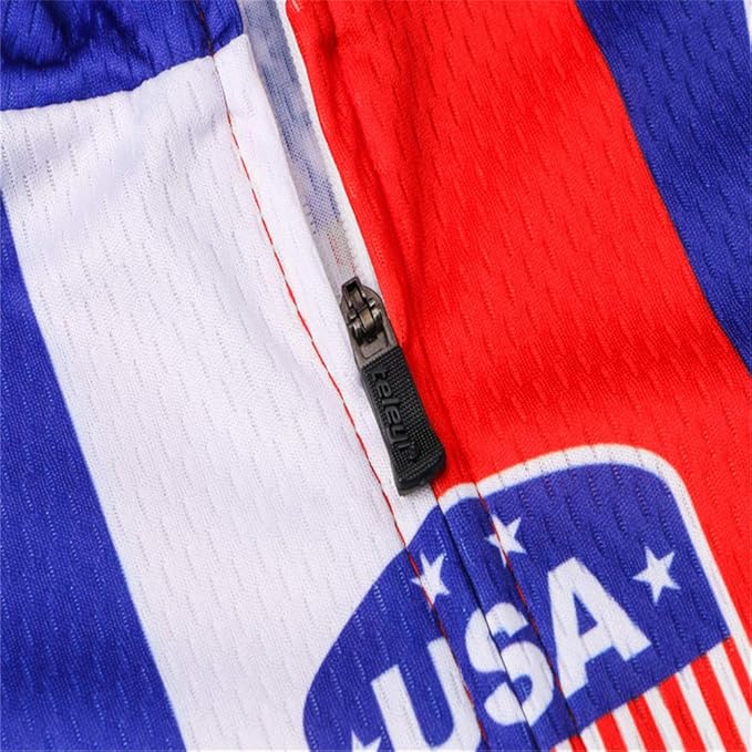 JPOJPO USA Cycling Jersey Men Short Sleeve Bike Shirts Biking Jersey Summer American Bicycle Tops with 3 Pockets Reflective