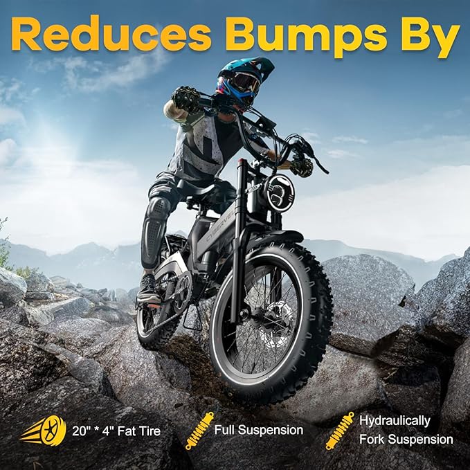 1000W(Peak 2000W)Folding Electric Bike for Adults,35MPH 100Mile,48V 25Ah Removable Battery,20" x 4.0 Fat Tire Foldable Electric Bicycle,8-Speed Electric Mountain E-Bike,UL Certified Commuter Ebikes