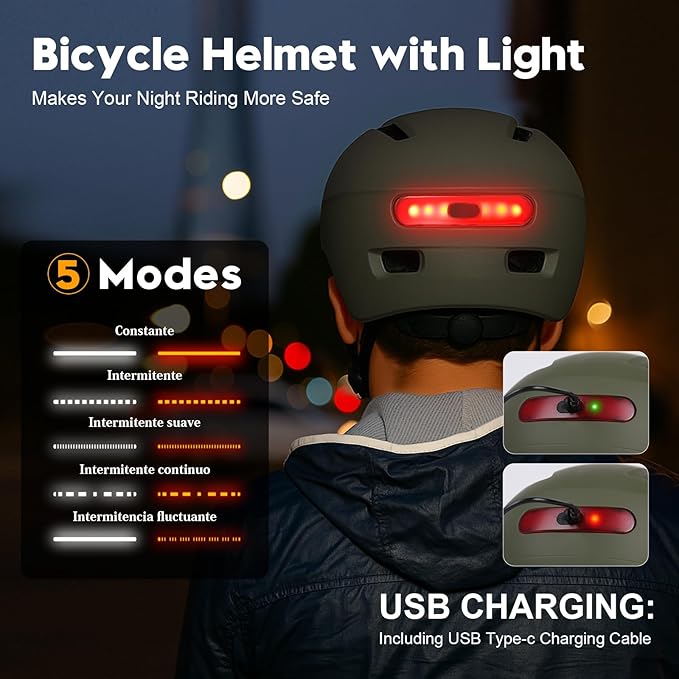 Bike Helmet, Shinmax Adult Cycling Helmet with USB Rechargeable LED Front and Back Light Bicycle Helmets for Men Women