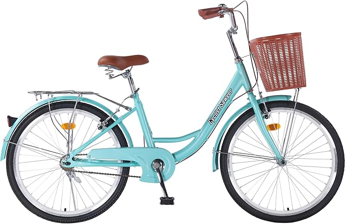 Beach Cruiser Bike for Women, 24 inch Adults Bicycle Single Speed, Bicycle for Women with Basket & Steel Rack, Women's Bike for Commuting, Step Through City Bike for Adults