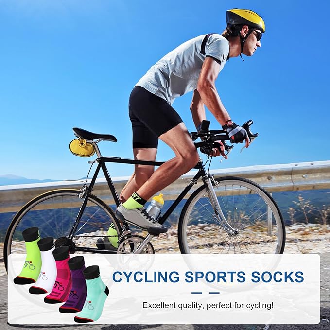 Bonuci 5 Pairs Mens Cycling Socks Sports Bike Socks Unisex Nylon Colorful Athletic Socks Breathable Cycling Gifts for Women