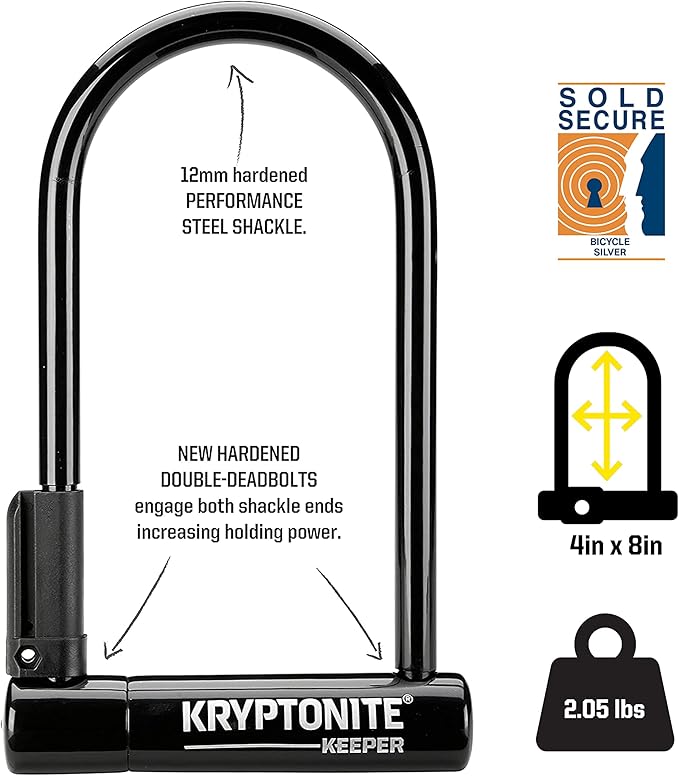 Kryptonite Keeper Bike U-Lock Standard with Braided Steel Cable, Heavy Duty Anti-Theft Bicycle U Lock, 12mm Shackle and 10mm x4ft Length Security Cable with Mounting Bracket and Keys